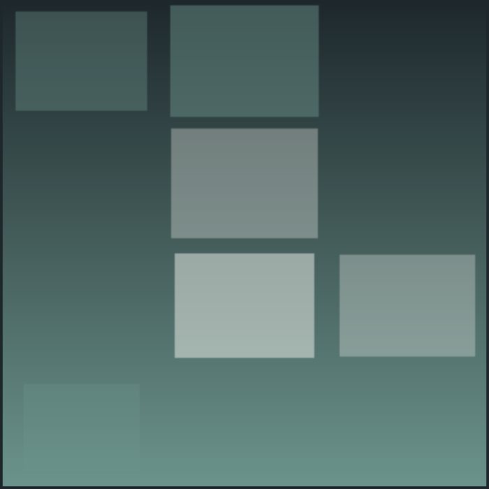 A soft grid of green and stone squares, light through panes.